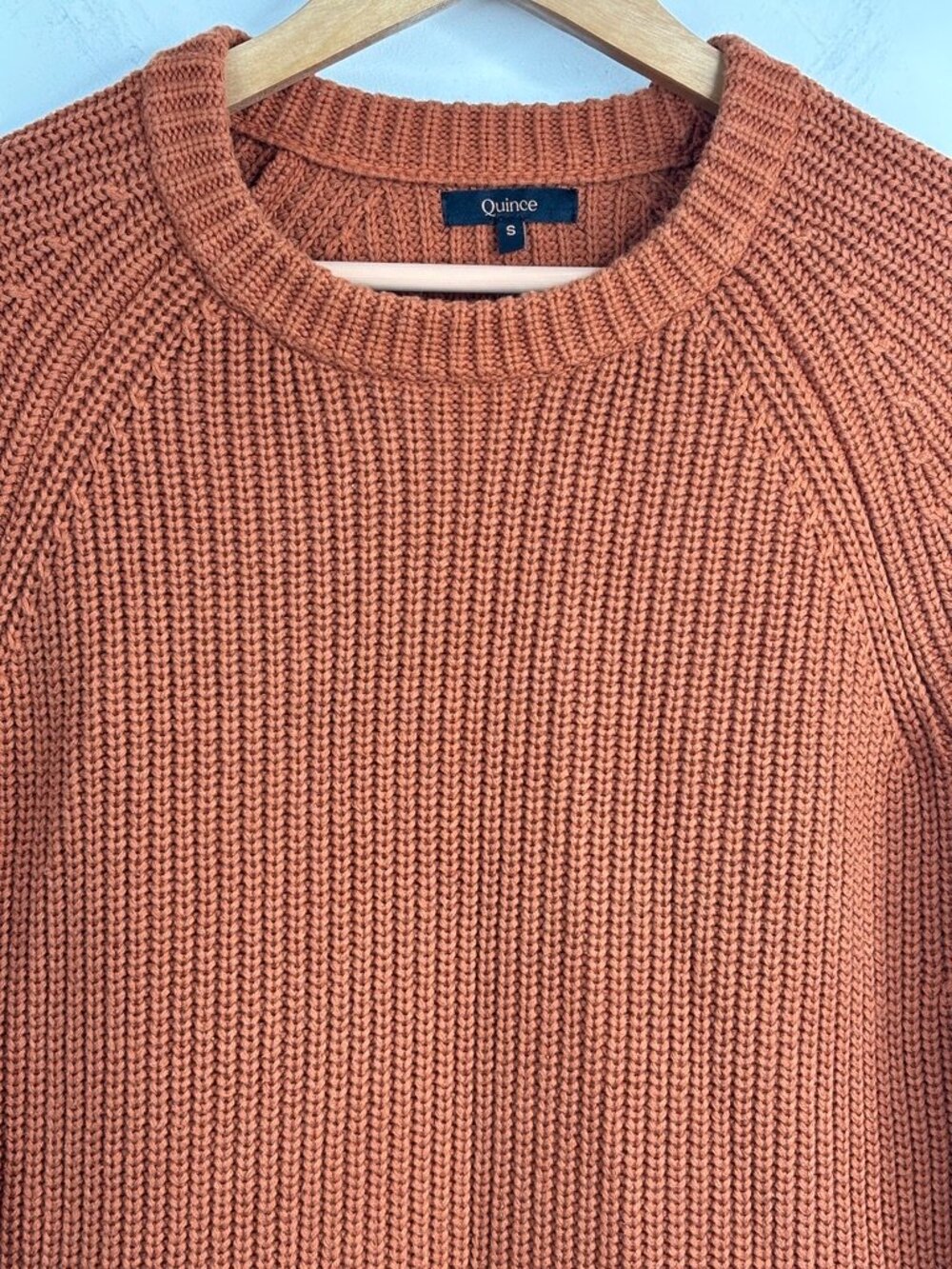 Quince 100% Organic Cotton Fisherman Crew Neck Sweater S Rust Brown Ribbed Knit - Picture 3 of 9